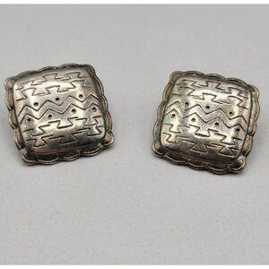 Vintage Southwestern Style Stud Earrings Post Backs for Pierced Ears Silver Tone